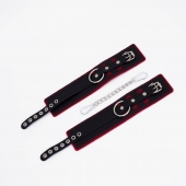 Черно-красные оковы с красной строчкой Sex - Crazy Handmade - купить с доставкой в Калининграде