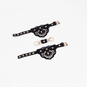 Черные наручники с золотистой фурнитурой - Crazy Handmade - купить с доставкой в Калининграде