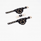 Черные наручники с золотистой фурнитурой - Crazy Handmade - купить с доставкой в Калининграде