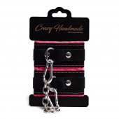 Черно-розовые скругленные наручники с мягкой подкладкой - Crazy Handmade - купить с доставкой в Калининграде