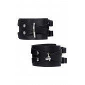 Черные кожаные оковы с двумя перекрёстными ремешками - Pecado - купить с доставкой в Калининграде