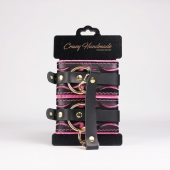 Черные кожаные оковы с розовой строчкой - Crazy Handmade - купить с доставкой в Калининграде
