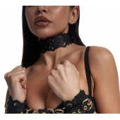 Черный ажурный чокер с золотистой фурнитурой - Crazy Handmade - купить с доставкой в Калининграде