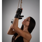 Черные высокие кожаные наручники для подвешивания - Crazy Handmade - купить с доставкой в Калининграде