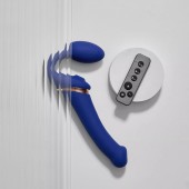 Синий безремневой страпон Multi Orgasm Bendable Strap-On size XL с клиторальной стимуляцией - Strap-on-me - купить с доставкой в Калининграде