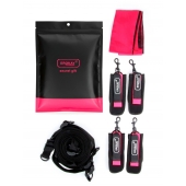 Черно-розовый эротический набор: фиксатор, оковы, наручники, повязка - Erokay - купить с доставкой в Калининграде