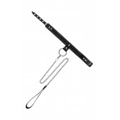 Черный узкий однослойный ошейник с серебристым поводком-цепочкой - Pecado - купить с доставкой в Калининграде