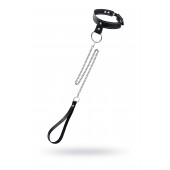 Черный узкий однослойный ошейник с серебристым поводком-цепочкой - Pecado - купить с доставкой в Калининграде