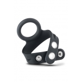 Черное эрекционное кольцо с подхватом мошонки на кнопках VS6 - Blush Novelties - в Калининграде купить с доставкой