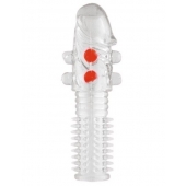 Гелевая прозрачная насадка с шариками и шипами - 14 см. - Toyfa Basic - в Калининграде купить с доставкой