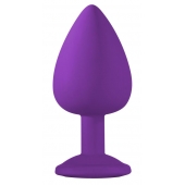 Большая фиолетовая анальная пробка Emotions Cutie Large с голубым кристаллом - 10 см. - Lola Games - купить с доставкой в Калининграде
