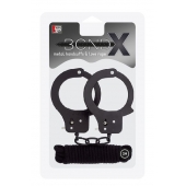 Чёрные наручники из листового металла в комплекте с веревкой BONDX METAL CUFFS LOVE ROPE SET - Dream Toys - купить с доставкой в Калининграде