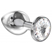 Большая серебристая анальная пробка Diamond Clear Sparkle Large с прозрачным кристаллом - 8 см. - Lola Games - купить с доставкой в Калининграде