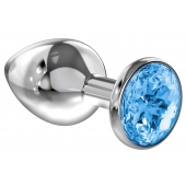 Большая серебристая анальная пробка Diamond Light blue Sparkle Large с голубым кристаллом - 8 см. - Lola Games - купить с доставкой в Калининграде