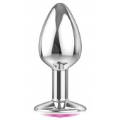 Малая серебристая анальная пробка Diamond Pink Sparkle Small с розовым кристаллом - 7 см. - Lola Games - купить с доставкой в Калининграде