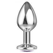 Большая серебристая анальная пробка Diamond Purple Sparkle Large с фиолетовым кристаллом - 8 см. - Lola Games - купить с доставкой в Калининграде