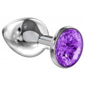 Большая серебристая анальная пробка Diamond Purple Sparkle Large с фиолетовым кристаллом - 8 см. - Lola Games - купить с доставкой в Калининграде
