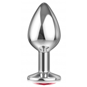 Большая серебристая анальная пробка Diamond Red Sparkle Large с красным кристаллом - 8 см. - Lola Games - купить с доставкой в Калининграде
