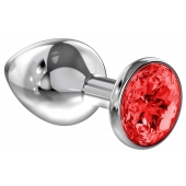 Большая серебристая анальная пробка Diamond Red Sparkle Large с красным кристаллом - 8 см. - Lola Games - купить с доставкой в Калининграде
