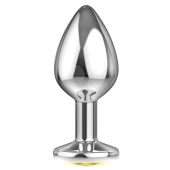 Большая серебристая анальная пробка Diamond Yellow Sparkle Large с жёлтым кристаллом - 8 см. - Lola Games - купить с доставкой в Калининграде