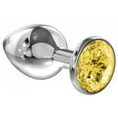 Большая серебристая анальная пробка Diamond Yellow Sparkle Large с жёлтым кристаллом - 8 см. - Lola Games - купить с доставкой в Калининграде