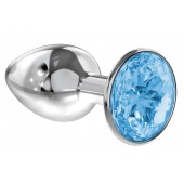 Малая серебристая анальная пробка Diamond Light blue Sparkle Small с голубым кристаллом - 7 см. - Lola Games - купить с доставкой в Калининграде