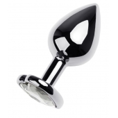 Серебристая анальная пробка с прозрачным кристаллом-сердцем - 8 см. - ToyFa - купить с доставкой в Калининграде