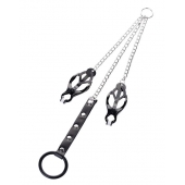 Черно-серебристые зажимы для сосков с кольцом для пениса TOYFA Metal - ToyFa - купить с доставкой в Калининграде