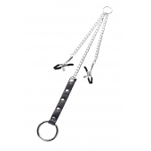 Серебристо-чёрные зажимы для сосков с кольцом для пениса TOYFA Metal - ToyFa - купить с доставкой в Калининграде