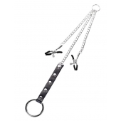 Серебристо-чёрные зажимы для сосков с кольцом для пениса TOYFA Metal - ToyFa - купить с доставкой в Калининграде