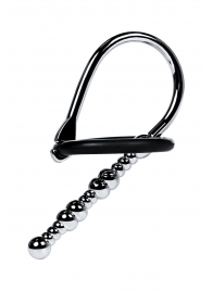 Серебристый уретральный плаг-бусины TOYFA Metal с мягким фиксириющим кольцом - ToyFa - купить с доставкой в Калининграде