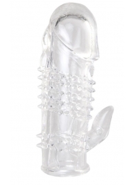 Прозрачная гелевая насадка с шипами и клиторальным отростком - 13 см. - Toyfa Basic - в Калининграде купить с доставкой