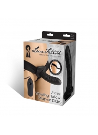 Чёрный полый страпон с вибрацией Unisex Vibrating Hollow Strap-On - 14 см. - Lux Fetish - купить с доставкой в Калининграде