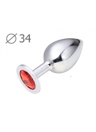 Коническая серебристая анальная втулка с красным кристаллом - 8,2 см. - Anal Jewelry Plug - купить с доставкой в Калининграде