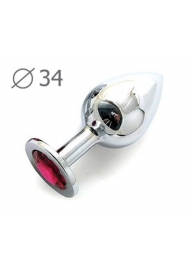 Коническая серебристая анальная втулка с малиновым кристаллом - 8,2 см. - Anal Jewelry Plug - купить с доставкой в Калининграде