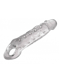 Прозразная закрытая насадка на пенис с поддержкой мошонки Clearly Ample Penis Enhancer - 22 см. - XR Brands - в Калининграде купить с доставкой