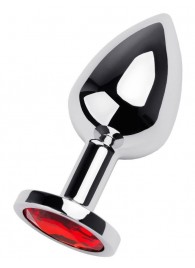 Серебристая коническая анальная пробка с красным кристаллом - 8 см. - ToyFa - купить с доставкой в Калининграде