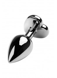 Серебристая коническая анальная пробка с красным кристаллом-сердечком - 7 см. - ToyFa - купить с доставкой в Калининграде