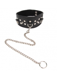 Черный ошейник с шипами и металлическим поводком-цепочкой - Notabu - купить с доставкой в Калининграде