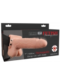 Телесный перезаряжаемый вибрострапон 7  Hollow Rechargeable Strap-on with Balls - 20,3 см. - Pipedream - купить с доставкой в Калининграде