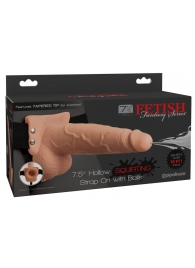 Телесный полый страпон с имитацией эякуляции 7.5  Hollow Squirting Strap-On with Balls Flesh - 21,6 см. - Pipedream - купить с доставкой в Калининграде