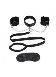 Чёрный ошейник с наручниками и поводком Collar Cuffs   Leash Set - Lux Fetish - купить с доставкой в Калининграде