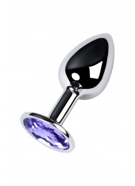 Серебристая конусовидная анальная пробка с фиолетовым кристаллом - 7 см. - ToyFa - купить с доставкой в Калининграде