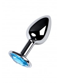 Серебристая конусовидная анальная пробка с голубым кристаллом - 7 см. - ToyFa - купить с доставкой в Калининграде