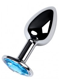 Серебристая конусовидная анальная пробка с голубым кристаллом - 7 см. - ToyFa - купить с доставкой в Калининграде