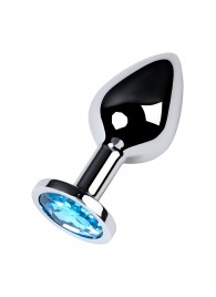 Серебристая конусовидная анальная пробка с голубым кристаллом - 8 см. - ToyFa - купить с доставкой в Калининграде