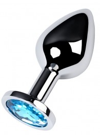 Серебристая конусовидная анальная пробка с голубым кристаллом - 8 см. - ToyFa - купить с доставкой в Калининграде