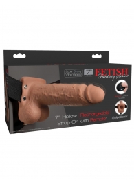Кофейный перезаряжаемый вибрострапон 7  Hollow Rechargeable Strap-on with Balls - 20,3 см. - Pipedream - купить с доставкой в Калининграде