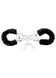 Меховые чёрные наручники Beginner s Furry Cuffs - Pipedream - купить с доставкой в Калининграде