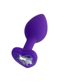 Фиолетовая анальная втулка Diamond Heart с прозрачным кристаллом - 7 см. - ToyFa - купить с доставкой в Калининграде
